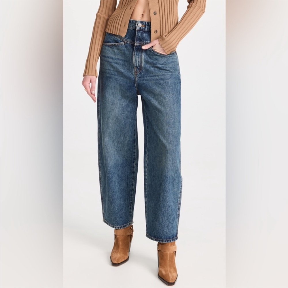 NWT KHAITE Preen Denim High Rise Wide Leg Denim Pants In Banning Blue Size 29